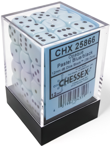CHESSEX Opaque 36D6 Pastel Blue / Black 12MM (CHX25866) | Eastridge Sports Cards & Games