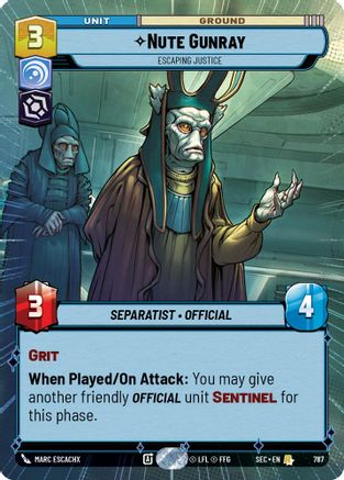 Nute Gunray - Escaping Justice (Hyperspace Foil) (787) - Secrets of Power Foil