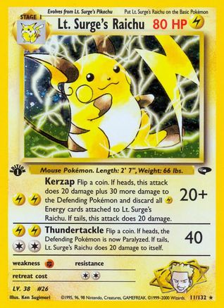 Lt. Surge's Raichu 011/132 - Unlimited Holofoil Gym Challenge - Holo Rare