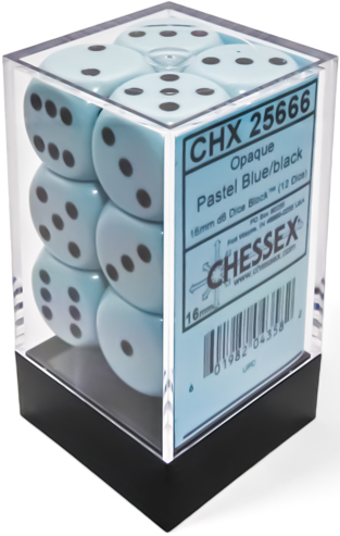 CHESSEX Opaque 12D6 Pastel Blue / Black 16MM (CHX25666) | Eastridge Sports Cards & Games