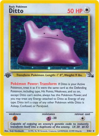 Ditto (3) 003/62  - Unlimited Holofoil Fossil - Holo Rare