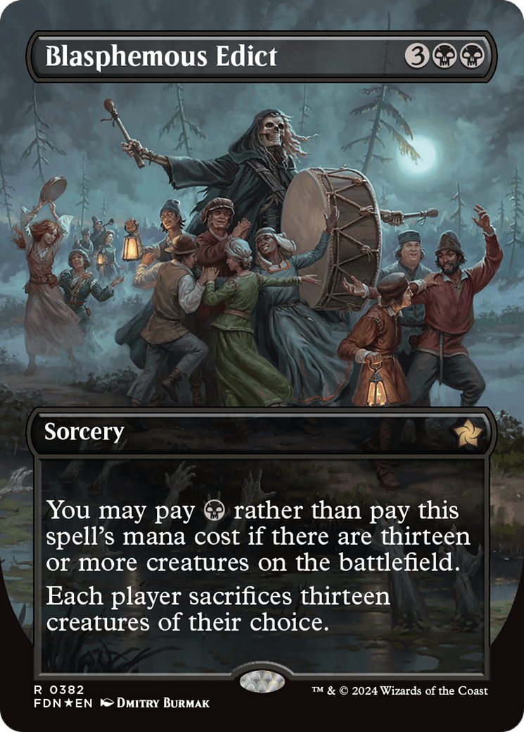 Blasphemous Edict (Borderless) (Mana Foil) [Foundations] | Eastridge Sports Cards & Games