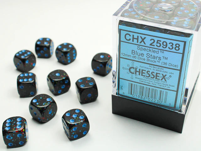 CHESSEX Speckled 36D6 Blue Stars 12MM (CHX25938) | Eastridge Sports Cards & Games