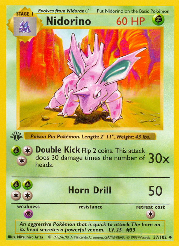 Nidorino (37/102) (Shadowless) [Base Set 1st Edition] | Eastridge Sports Cards & Games