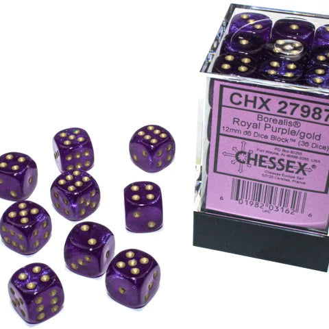CHESSEX Opaque 36D6 Borealis Royal Purple/Gold 12MM (CHX27987) | Eastridge Sports Cards & Games