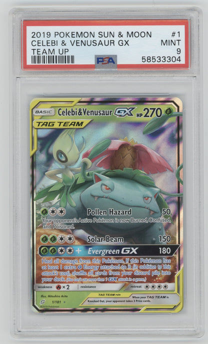 2019 Pokemon Team Up Celebi & Venusaur GX #1 PSA 9