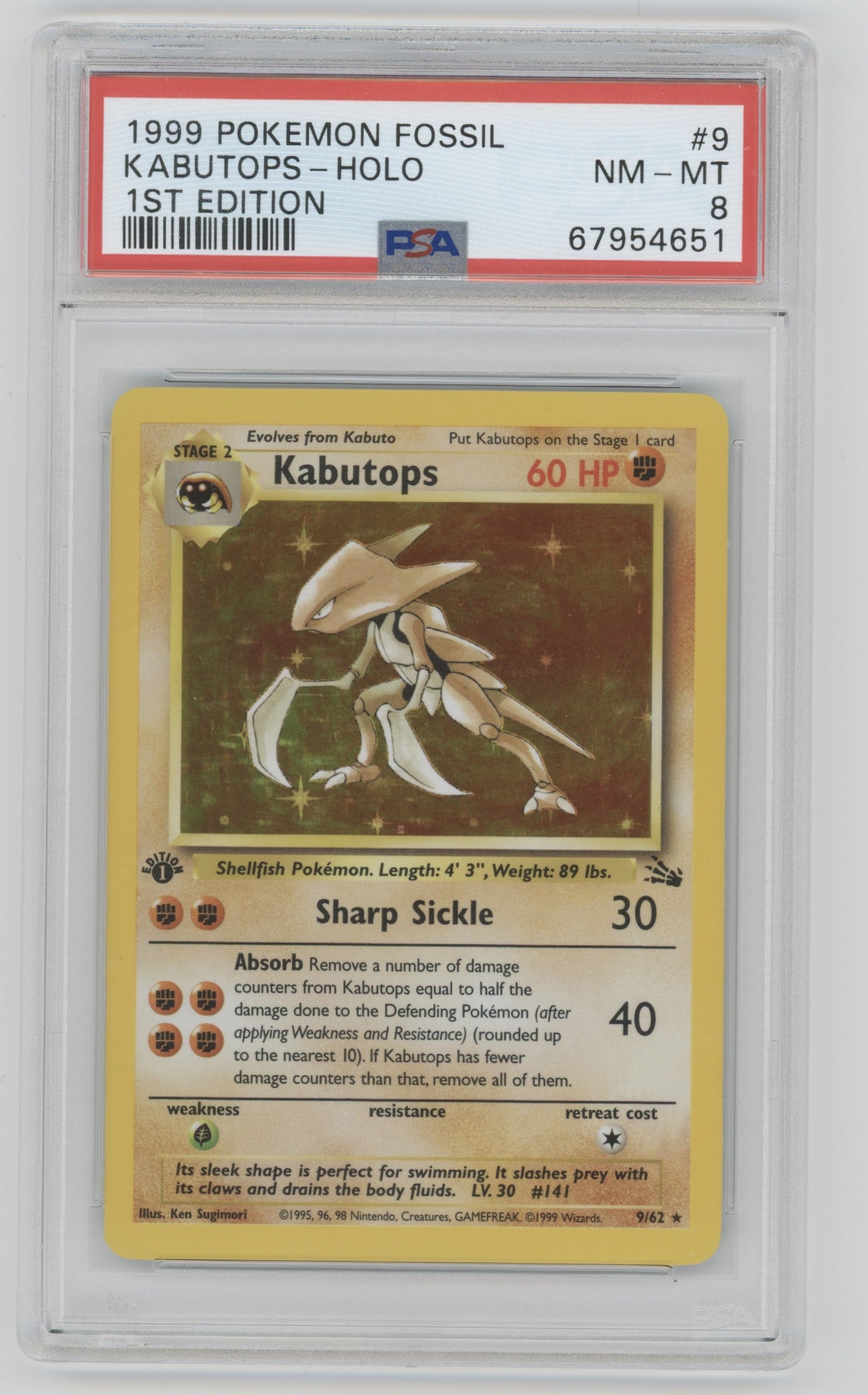 1999 Pokemon Fossil 1st Edition Holo Kabutops #9 PSA 8 | Eastridge Sports Cards & Games
