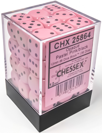 CHESSEX Opaque 36D6 Pastel Pink / Black 12MM (CHX25864) | Eastridge Sports Cards & Games