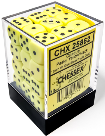 CHESSEX Opaque 36D6 Pastel Yellow / Black 12MM (CHX25862) | Eastridge Sports Cards & Games