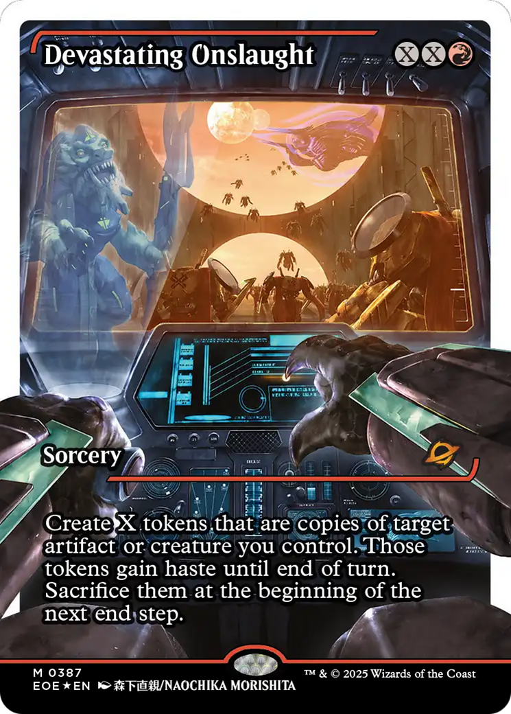 Devastating Onslaught (0387) (Showcase) (Fracture Foil) [Edge of Eternities] | Eastridge Sports Cards & Games