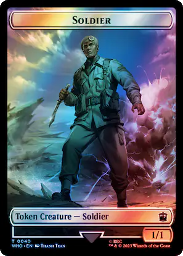 Soldier // Mark of the Rani Double-Sided Token (Surge Foil) [Doctor Who Tokens] | Eastridge Sports Cards & Games