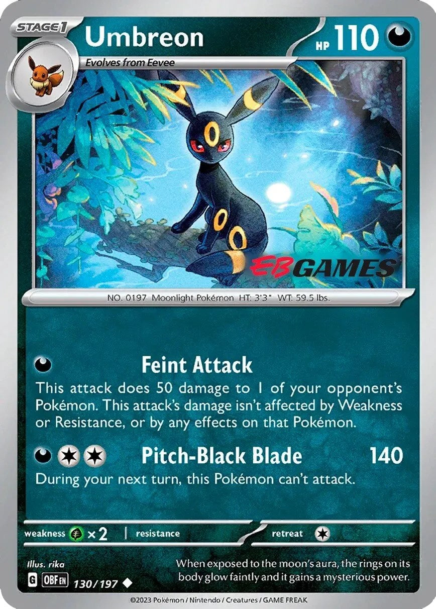 Umbreon (130/197) (EBGames Exclusive) [Scarlet & Violet: Obsidian Flames] | Eastridge Sports Cards & Games