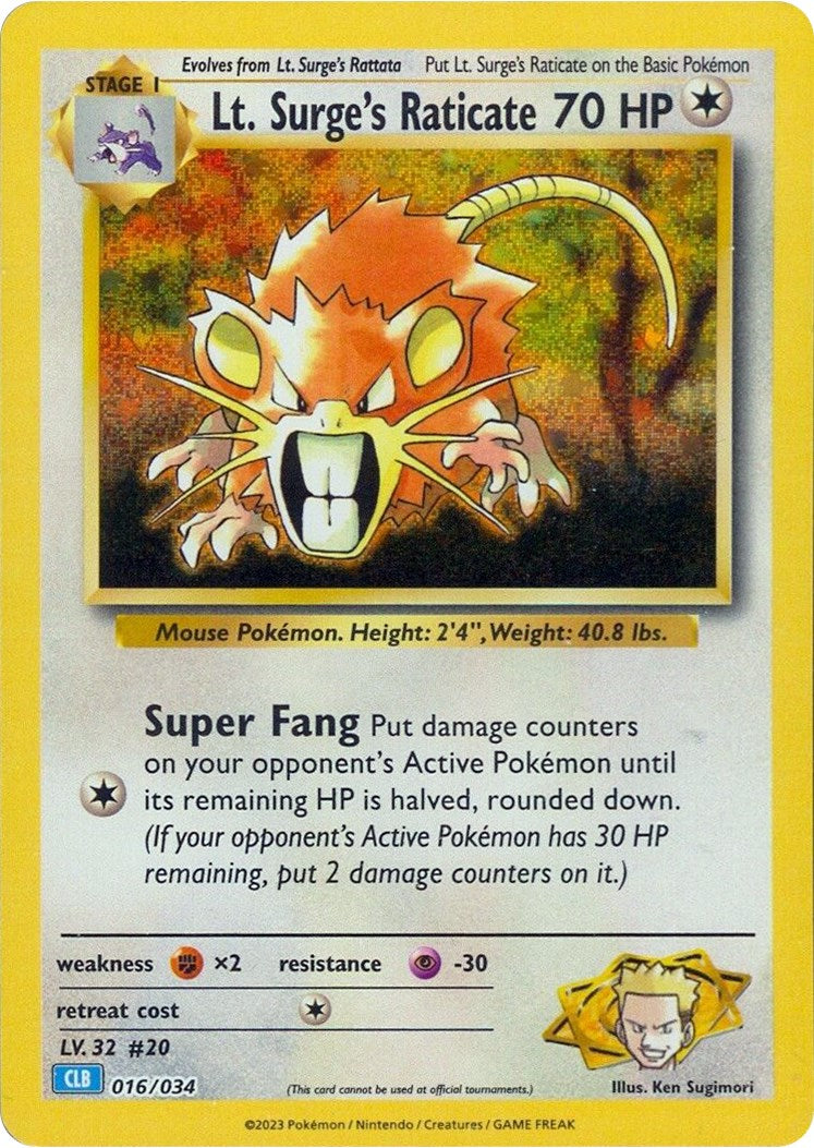 Lt. Surge's Raticate [Trading Card Game Classic] | Eastridge Sports Cards & Games