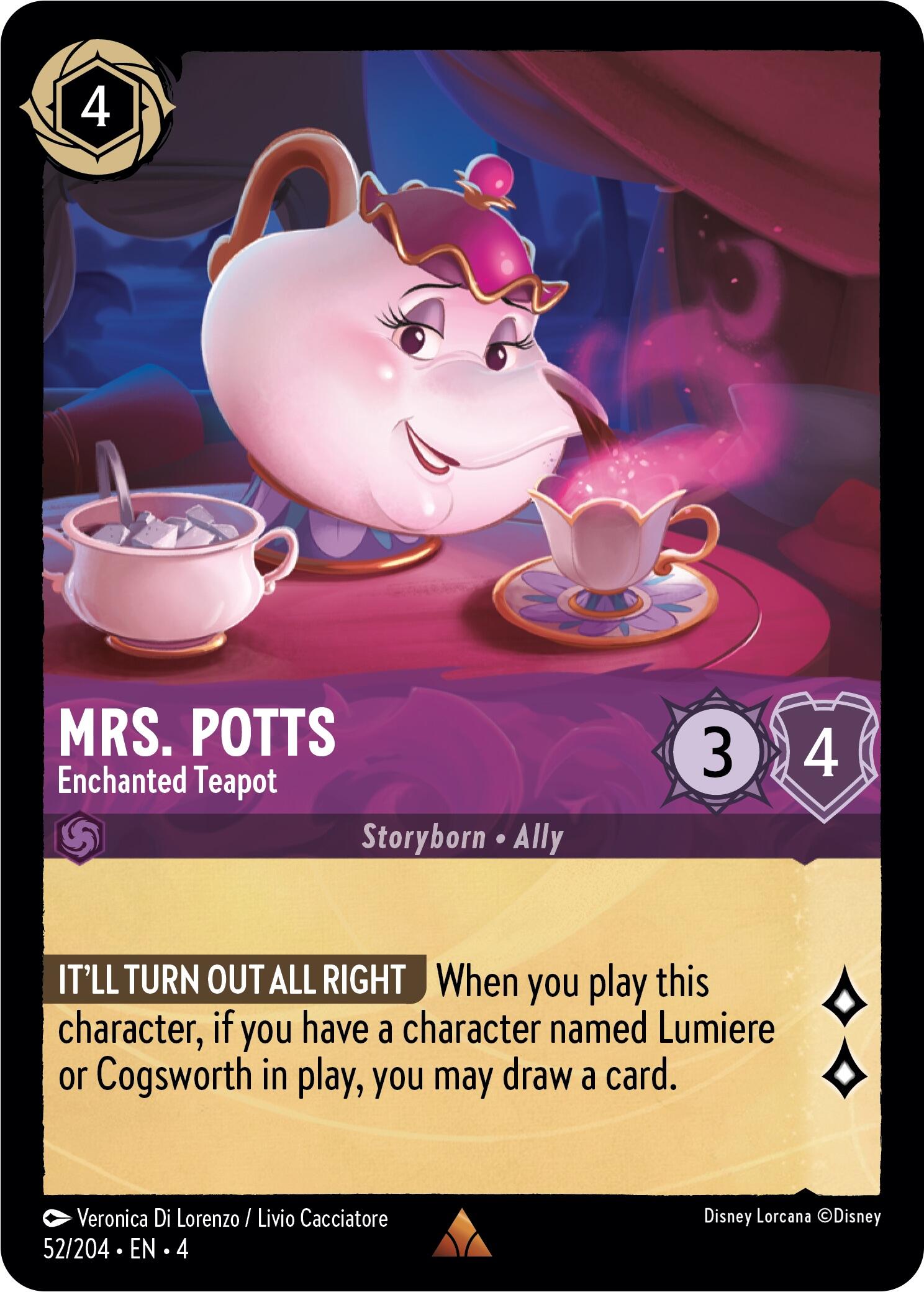 Mrs. Potts - Enchanted Teapot (52/204) [Ursula's Return] | Eastridge Sports Cards & Games