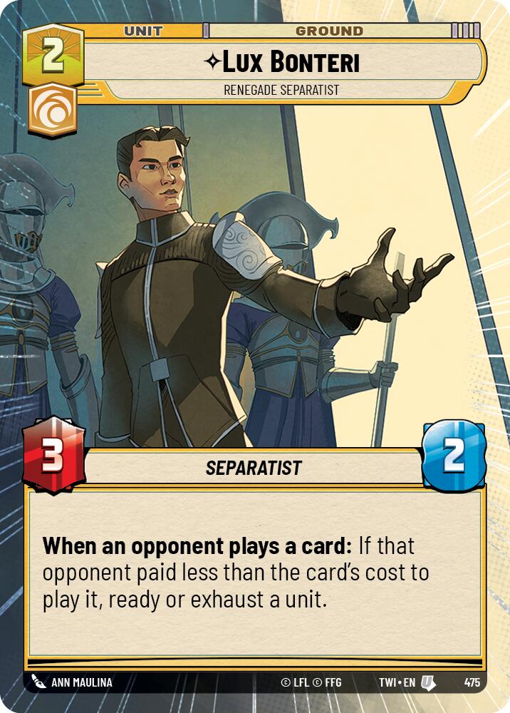 Lux Bonteri - Renegade Separatist (475) (Hyperspace) (475) [Twilight of the Republic] | Eastridge Sports Cards & Games