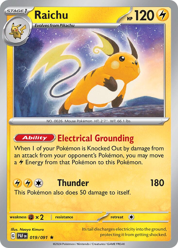 Raichu (019/091) (Theme Deck Exclusive) [Scarlet & Violet: Paldean Fates] | Eastridge Sports Cards & Games