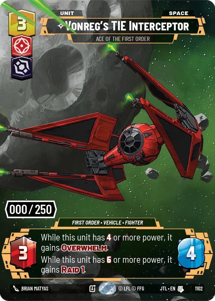Vonreg's TIE Interceptor - Ace of the First Order (1102) (Serialized) (1102) [Jump to Lightspeed] | Eastridge Sports Cards & Games