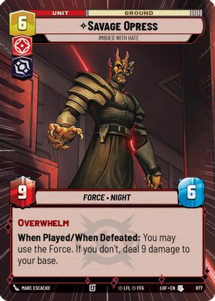 Savage Opress - Imbued With Hate (Hyperspace Foil) (877) - Legends of the Force Foil