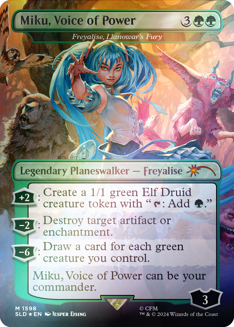 Miku, Voice of Power - Freyalise, Llanowar's Fury (Rainbow Foil) [Secret Lair Drop Series] | Eastridge Sports Cards & Games