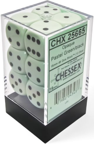 CHESSEX Opaque 12D6 Pastel Green / Black 16MM (CHX25665) | Eastridge Sports Cards & Games