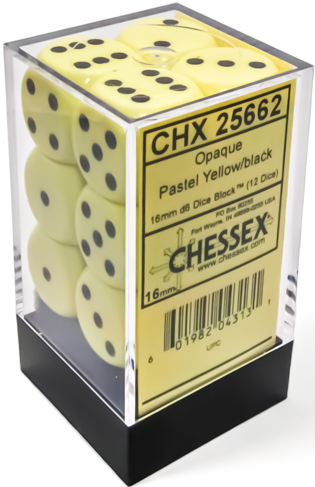 CHESSEX Opaque 12D6 Pastel Yellow / Black 16MM (CHX25662) | Eastridge Sports Cards & Games