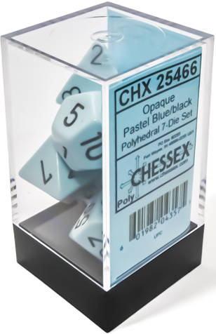 CHESSEX Opaque 7-Die Set Pastel Blue / Black 16MM (CHX25466) | Eastridge Sports Cards & Games