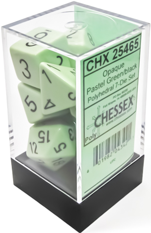CHESSEX Opaque 7-Die Set Pastel Green / Black 16MM (CHX25465) | Eastridge Sports Cards & Games