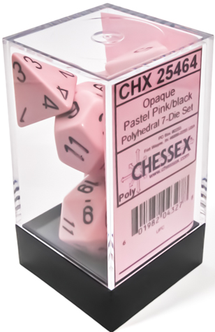 CHESSEX Opaque 7-Die Set Pastel Pink / Black 16MM (CHX254624) | Eastridge Sports Cards & Games