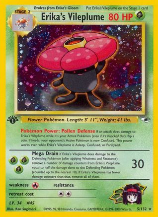 Erika's Vileplume 005/132  - Unlimited Holofoil Gym Heroes - Holo Rare