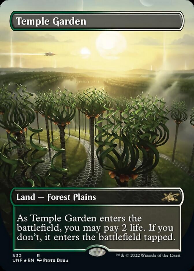 Temple Garden (Borderless) (Galaxy Foil) [Unfinity] | Eastridge Sports Cards & Games