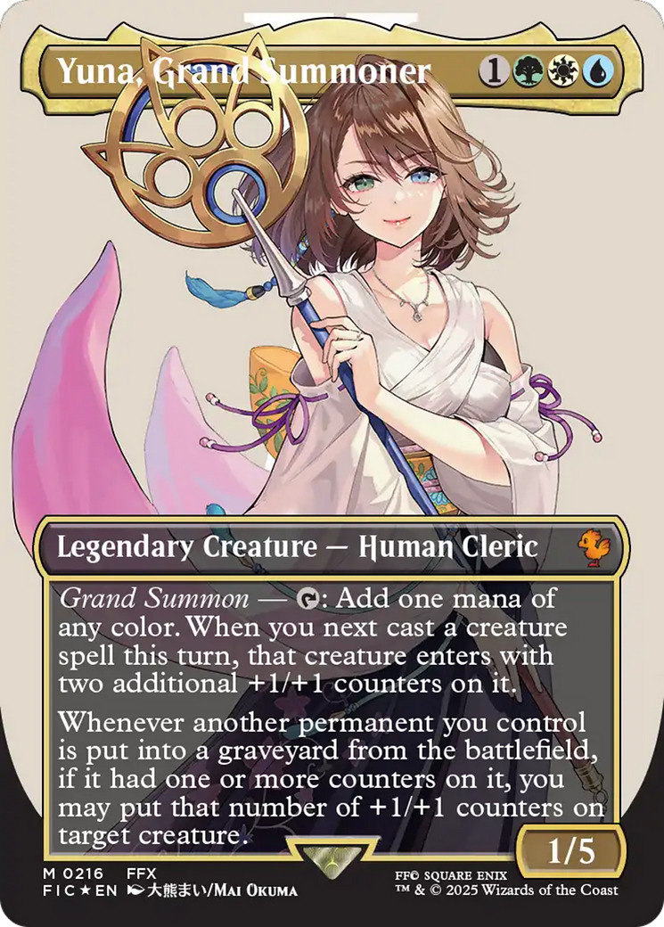 Yuna, Grand Summoner (Borderless) (Surge Foil) [FINAL FANTASY Commander] | Eastridge Sports Cards & Games