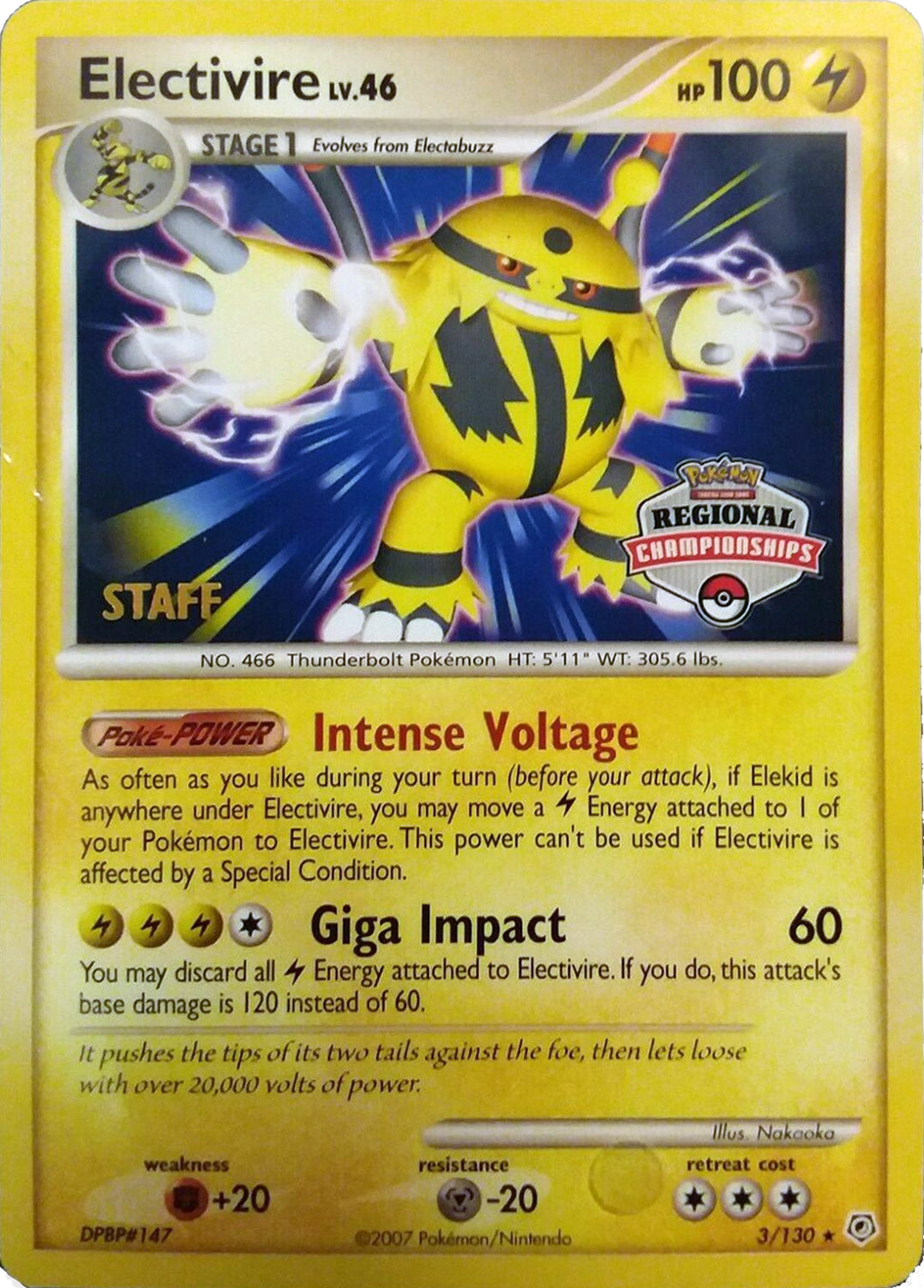 Electivire (003/130) (2008 Staff Regional Championships) [League & Championship Cards] | Eastridge Sports Cards & Games