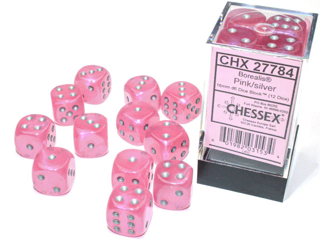 CHESSEX Borealis 12D6 Pink/Silver 16MM (CHX27784) | Eastridge Sports Cards & Games