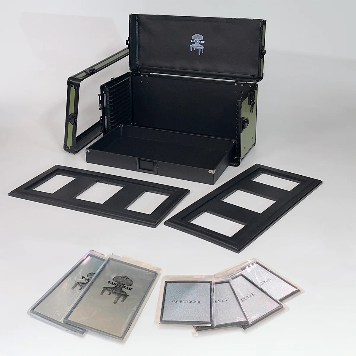 Table War Bundle Trays + Tower: Half-size Case - Olive Green | Eastridge Sports Cards & Games