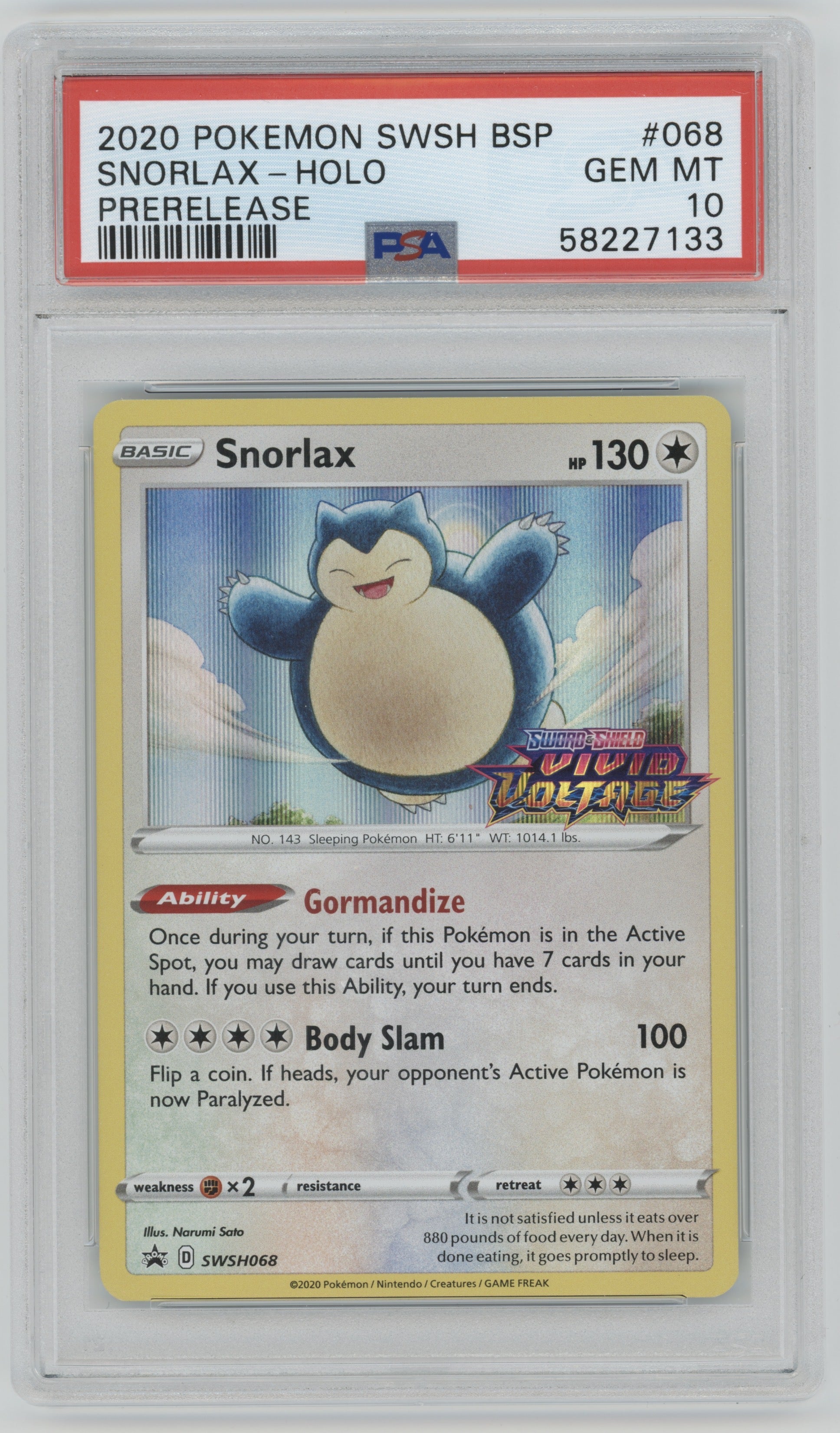 2020 Pokemon SWSH Prerelease Snorlax Holo #068 PSA 10 | Eastridge Sports Cards & Games