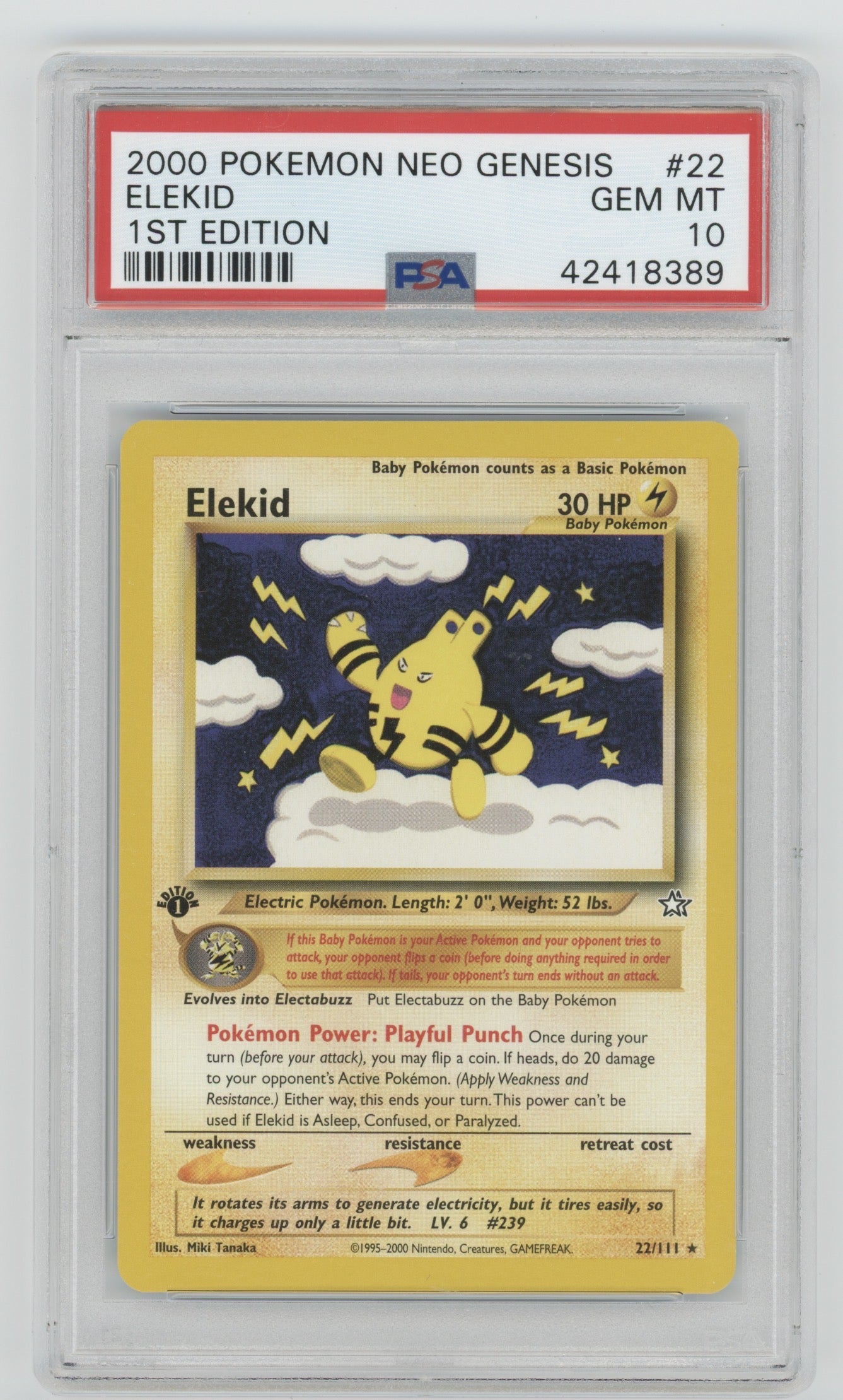 2000 Pokemon Neo Genesis #22 Elekid 1st Edition PSA 10 | Eastridge Sports Cards & Games
