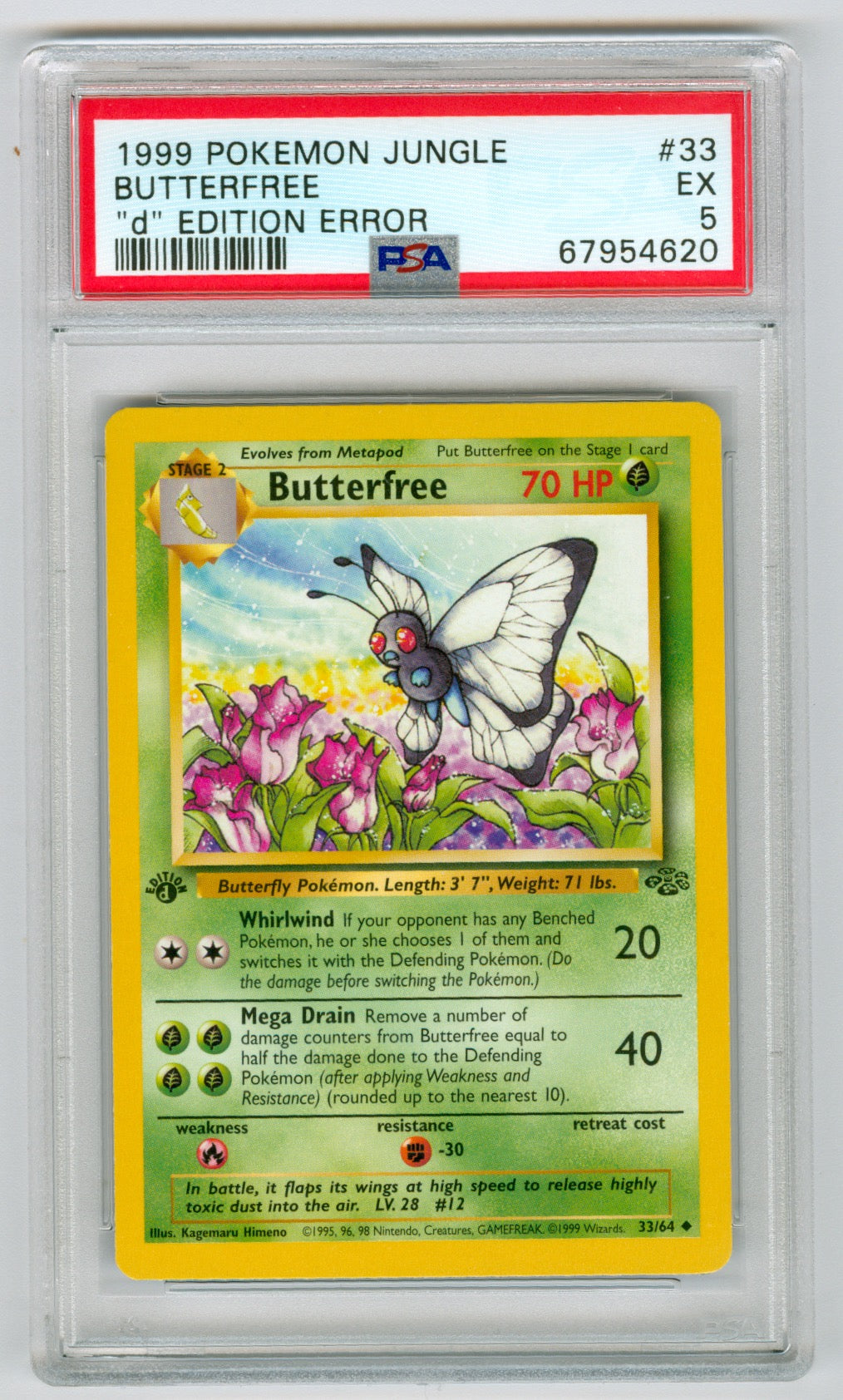 1999 Pokemon Jungle #33 Butterfree "d" Edition Error PSA 5 | Eastridge Sports Cards & Games