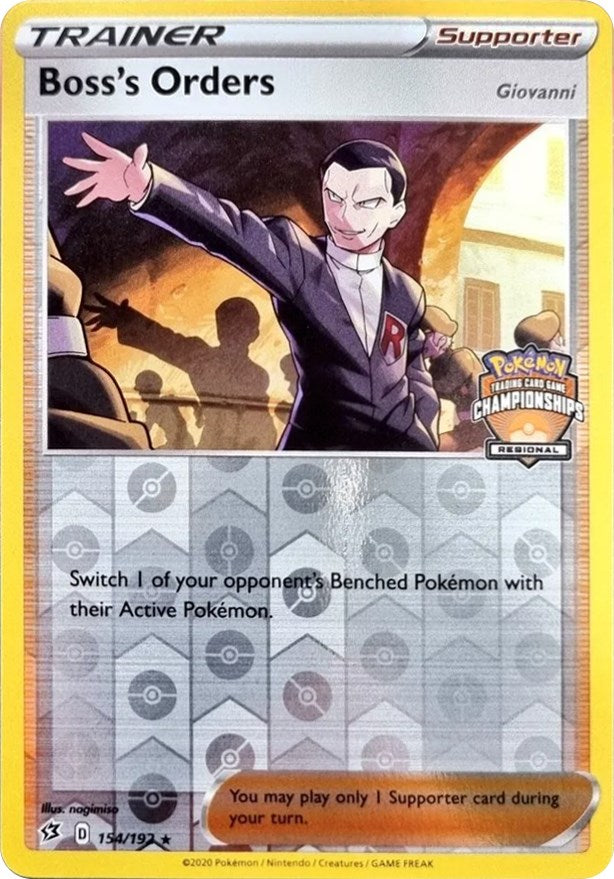 Boss's Orders (154/192) (Giovanni) (Regional Championship Promo) [Sword & Shield: Rebel Clash] | Eastridge Sports Cards & Games