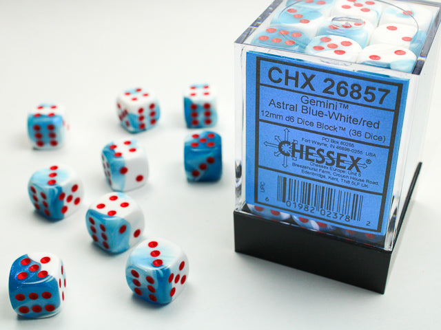 CHESSEX GEMINI 36D6 ASTRAL-BLUE WHITE/RED 12MM (CHX27857) | Eastridge Sports Cards & Games