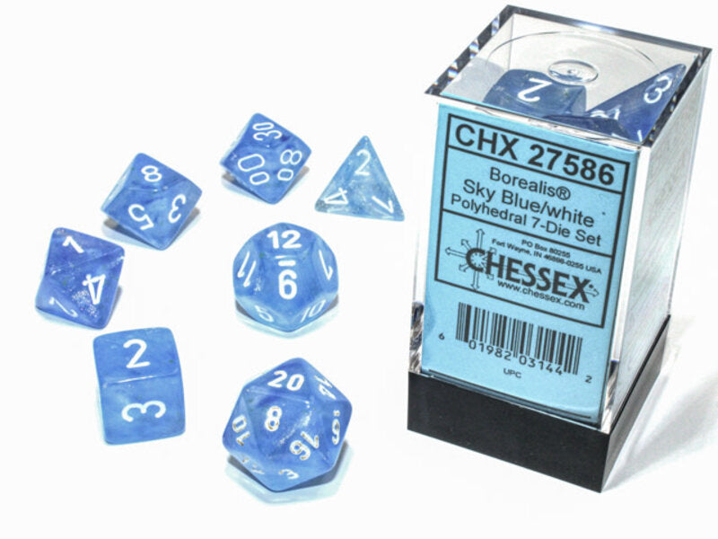 CHESSEX Borealis Sky Blue/White 7 Die Set (CHX27586) | Eastridge Sports Cards & Games