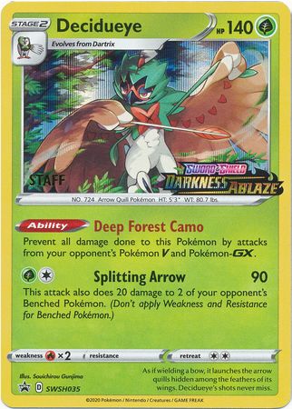 Decidueye (SWSH035) (Staff Prerelease Promo) [Sword & Shield: Black Star Promos] | Eastridge Sports Cards & Games