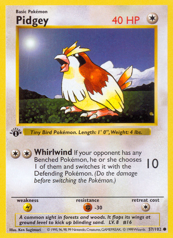 Pidgey (57/102) (Shadowless) [Base Set 1st Edition] | Eastridge Sports Cards & Games