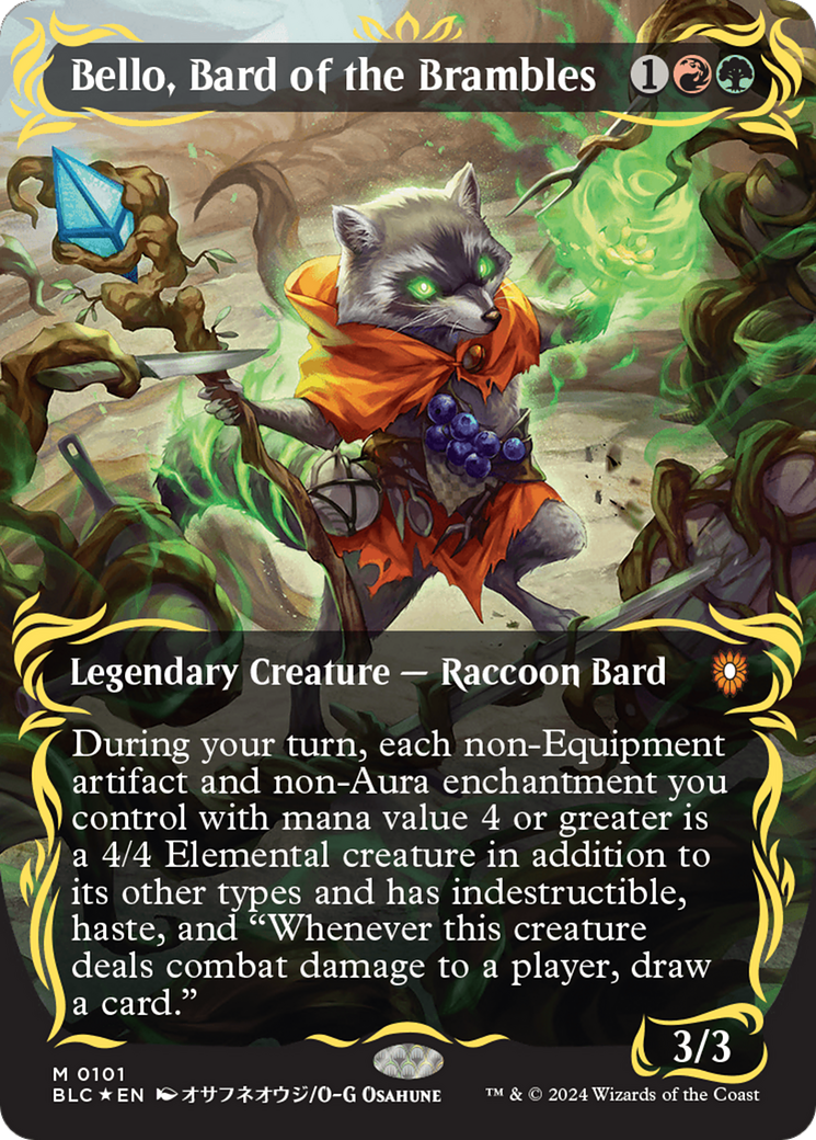 Bello, Bard of the Brambles (Borderless) (Raised Foil) [Bloomburrow Commander] | Eastridge Sports Cards & Games