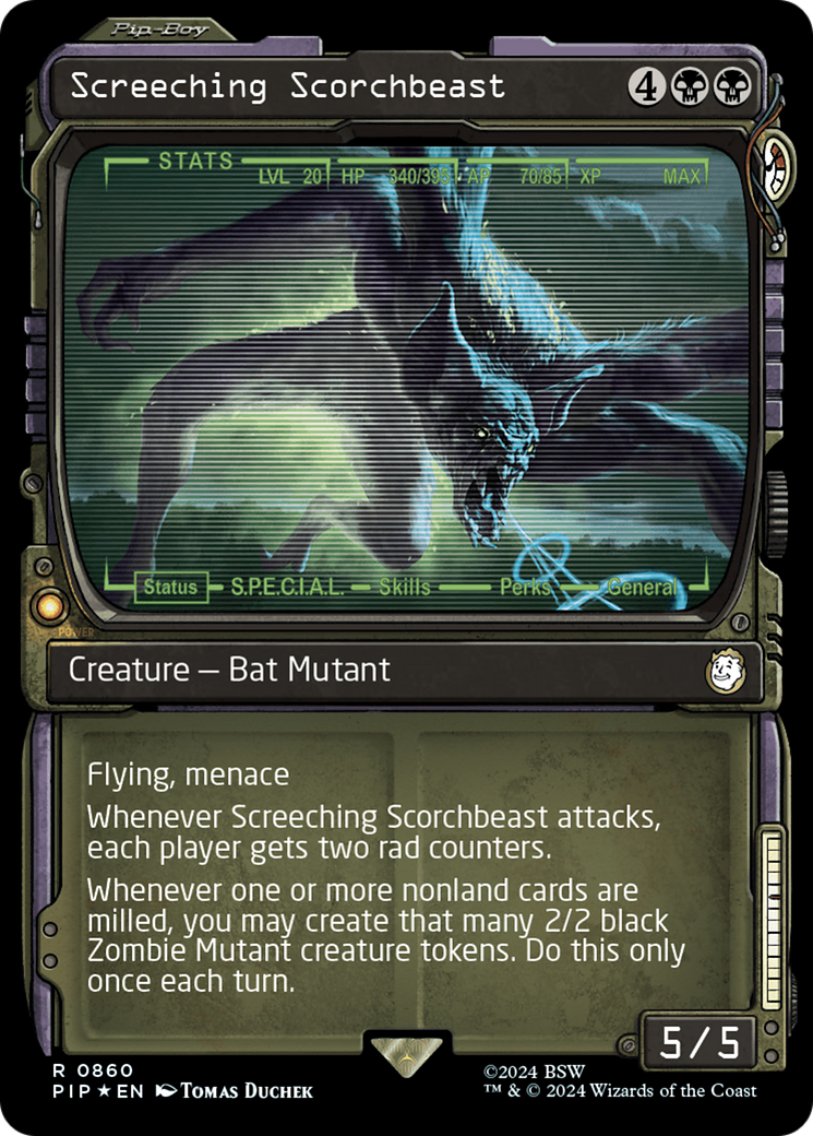 Screeching Scorchbeast (Showcase) (Surge Foil) [Fallout] | Eastridge Sports Cards & Games