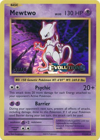 Mewtwo (51/108) (XY Evolutions Staff Prerelease) [XY: Black Star Promos] | Eastridge Sports Cards & Games