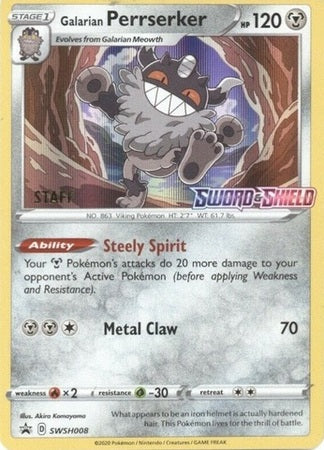 Galarian Perrserker (SWSH008) (Staff Prerelease Promo) [Sword & Shield: Black Star Promos] | Eastridge Sports Cards & Games