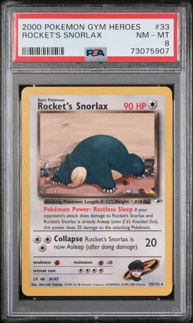 2000 Pokemon Gym Heroes Rocket's Snorlax #33 PSA 8 | Eastridge Sports Cards & Games