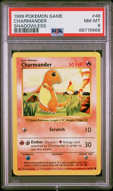 1999 Base Set Unlimited Charmander Shadowless #46 PSA 8 | Eastridge Sports Cards & Games