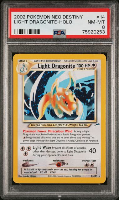2002 Pokemon Neo Destiny Light Dragonite Holo #14 PSA 8 | Eastridge Sports Cards & Games
