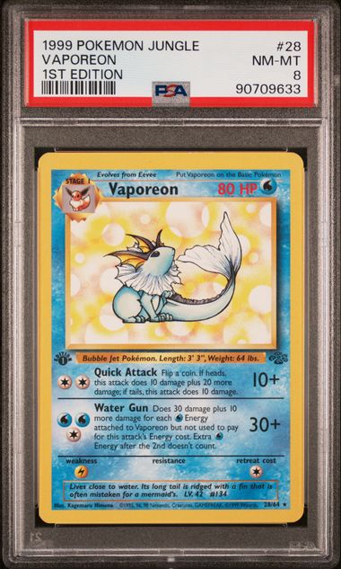 1999 Pokemon Jungle 1st Edition Vaporeon #28 PSA 8 | Eastridge Sports Cards & Games